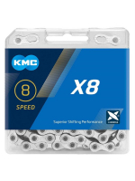 Цепь KMC X8 1/2"x3/32", 114 звеньев, серебристо-серая, 7/8 скоростей