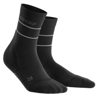 Женские спортивные компрессионные носки CEP Reflective Mid Cut Socks со светоотражателями / Черный