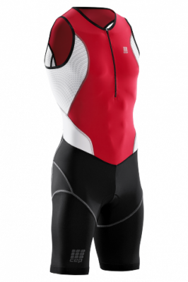 Женский компрессионнный стартовый костюм для триатлона CEP TriSuit / Черный-Красный