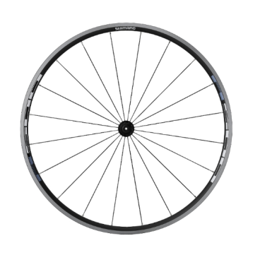 Колесо велосипедное SHIMANO R501, переднее, 28", клинчер, плоские спицы, с ободной лентой, черный