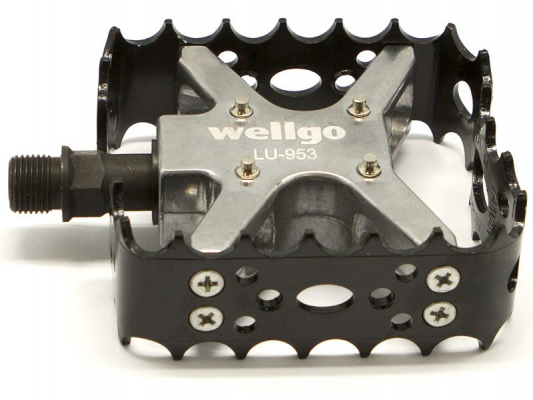 Педали WELLGO lu-953, mtb. материал: алюминий, ось crmo, 9/16". размер: 95х88мм. на промподшипниках, сменные шипы. цвет: серо-чёрный