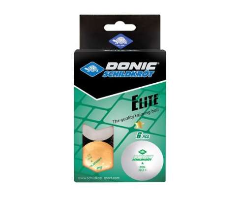 Мячики для н/тенниса  Donic ELITE 1* 40+ 6 штук, белый + оранжевый