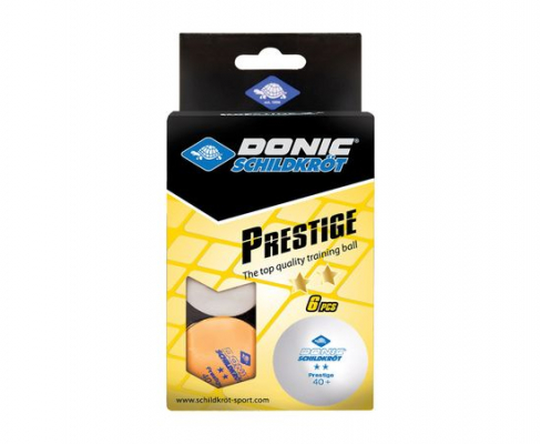 Мячики для н/тенниса Donic PRESTIGE 2* 40+ 6 штук, белый + оранжевый