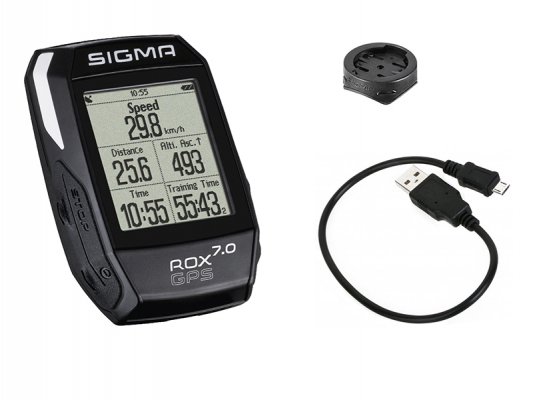 Велокомпьютер Sigma ROX GPS 7.0 чёрный: навигация по треку, сравнение скоростей, расстояние, температура, высота, дис...