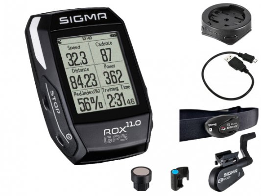 Велокомпьютер Sigma ROX GPS 11.0 set чёрный вкл. датчики скорости/каденса R2 с магнитами и пульса R1: навигация по тр...