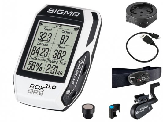 Велокомпьютер Sigma ROX GPS 11.0 set белый вкл. датчики скорости/каденса R2 с магнитами и пульса R1: навигация по тре...