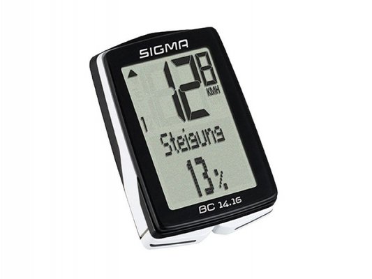Велокомпьютер Sigma BC 14.16, 14 функций: скорость текущая/ средняя/ сравн. тек.и средней/ максимальная; расстояние з...