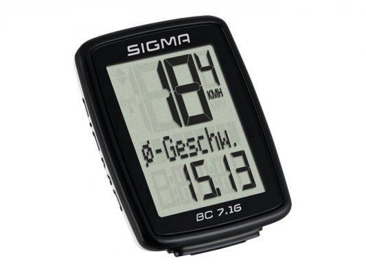 Велокомпьютер  Sigma BC 7.16 7 функций: скорость текущая/ средняя; расстояние за день/ общее; время в пути за поездку/...