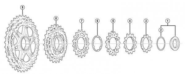 Звезды для кассеты велосипедные Shimano XTR CS-M980, (32-36T), BK Y1YT98060