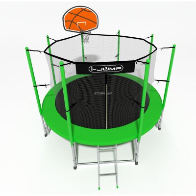 Батут i-Jump Basket 8ft 2,44м с нижней сетью и лестницей (green)