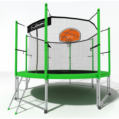 Батут i-Jump Basket 14ft 4,27м с нижней сетью и лестницей (green)