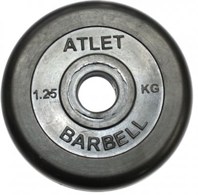 Диски обрезиненные Barbell чёрного цвета, 26 мм, Atlet MB-AtletB26-1,25