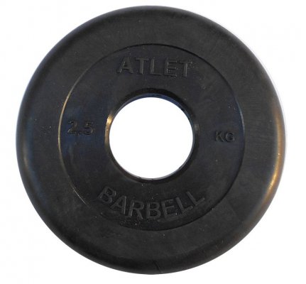 Диски обрезиненные Barbell чёрного цвета, 50 мм, Atlet MB-AtletB50-2,5