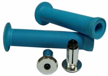 Грипсы VELO VLG-411, 147мм, Kraton, поверхность Anti Slip, с фланцами, с заглушками VLP-15-7, синие