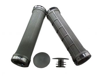 Грипсы VELO VLG-975-2AD2-L2-G2, 22,4х135мм, пластик/гель, с 2 ал.грипстопами G2 Lock, с заглушками VLP-69-1