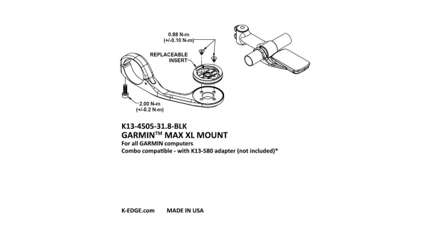 Крепление K-EDGE Garmin Max XL Mount 31,8mm Black Anodize