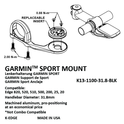 Крепление K-EDGE Garmin Sport Mount 31,8mm Black Anodize