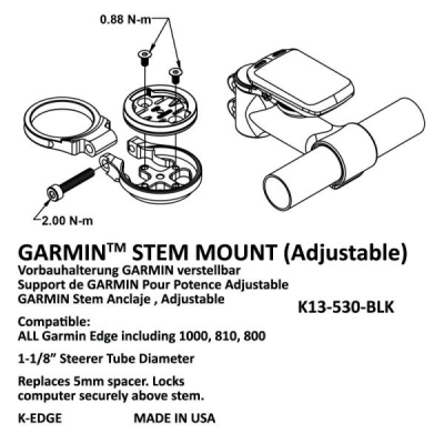 Крепление K-EDGE Garmin Stem Mount Adjustable Black Anodize