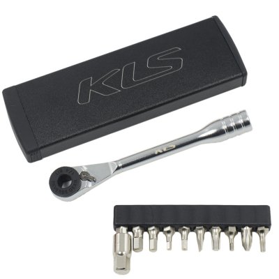 Ключ-трещотка Kellys MATE чёрный с 11 битами: шестигранники 2/2,5/3/4/5/6/8, T25/T10, Philips, шлицевая отвёртка, в стильном алюминиевом кейсе
