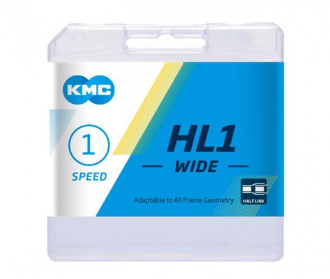 Цепь  KMC HL1 WIDE, 1 ск., 1/2x1/8"х112L халфлинковая, серебристая, в торг.уп.