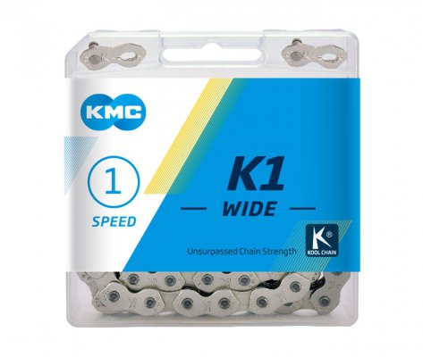Цепь  KMC K1 WIDE, 1 ск., 1/2x1/8"х110, серебр./чёр., в торг.уп.