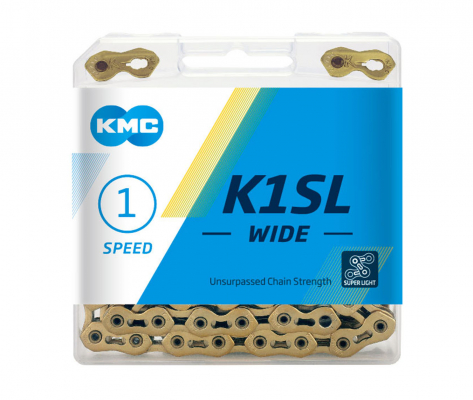 Цепь  KMC K1SL WIDE, 1 ск., 1/2x1/8"Х100, серебристая, в торг.уп.