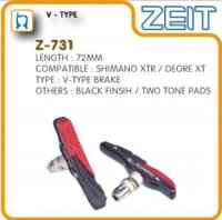 Колодки торм. ZEIT Z-731 для V-brake, картриджные, резьбовые, 72 мм, чёрный корпус, картридж чёрно-красный, совместимость: Shimano XTR/DEORE XT, блистер