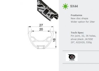 Обод ALEX RIMS SX44, 29"x20ммх32Н, двойной, SSE, D, черный. (AM, Marathon, Enduro)