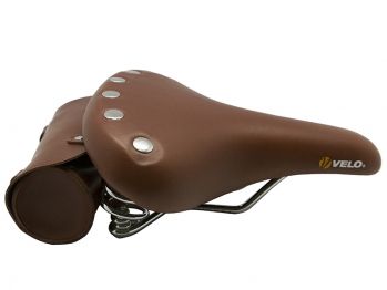 Седло VELO VL-8114 Комфорт. 264х221мм, коричневое, с заклёпками, на пружинах, вес 800г, в комплекте сумка под