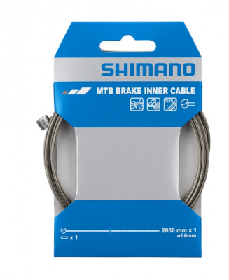 Трос велотормоза SHIMANO нержавеющая сталь, для MTB, 1.6x2050мм, с концевиком троса