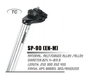 Штырь подседельный Zoom SP-90 алюм., D:30,6 х L:400мм, чёрный, 1 болт, смещение 22