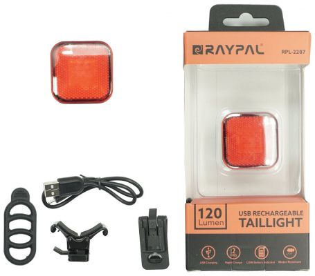 Фонарь задний TBS RPL-2287, панели COB LED, макс. 120лм, литий-полимерный аккумулятор 300мАч, 6 режимов (2-6ч), корпус: ал./пластик, в комплекте клипса на ремень