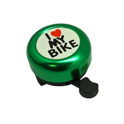 Звонок  TBS "I LOVE MY BIKE" зелёный, сталь/пластик