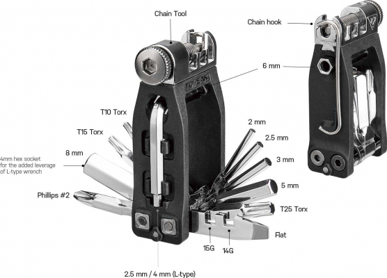 Мультиинструмент TOPEAK NINJA 16+, 16 FUNCTION MINI TOOL, W/O BAG