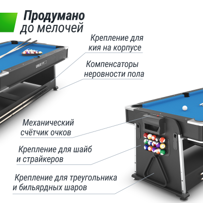 Игровой стол Unix line Трансформер 4 в 1 (204х112 cм) Black