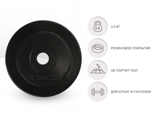 Диск обрезиненный UnixFit 2.5 кг, 25 мм