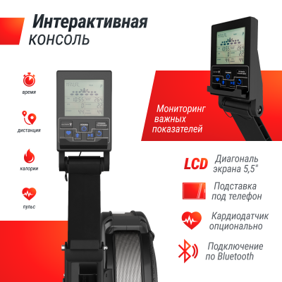 Гребной тренажер UnixFit Air Rower-X Black