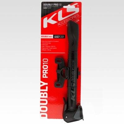 Насос ручной мини Kellys DOUBLY PRO 10 телескопический, пластик, двойная головка, Т-образная рукоятка, вес 128г, макс.давл. 100psi/7 бар