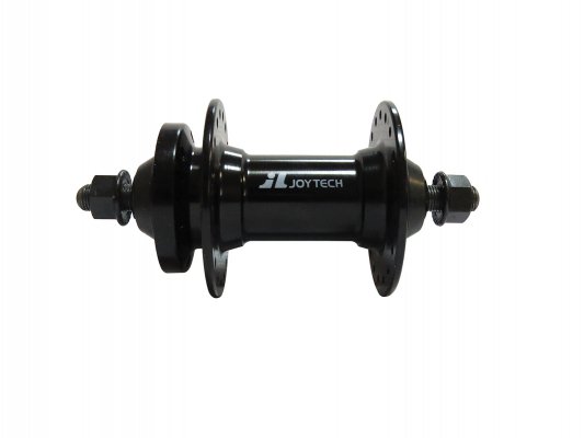 Втулка JOY TECH передняя d043dse, mtb, под диск, 36h, ось 3/8" х140х100мм, на гайках, алюминий, чёрная