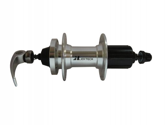 Втулка задняя JOY TECH d142tse кассетная, mtb, под диск, 32h, ось m10х145х135мм, 8 скоростей, с эксцентриком, алюминиевая, серебристая