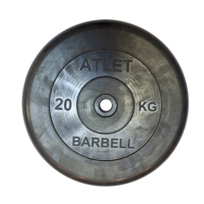 Диск обрезиненный Barbell чёрного цвета, 31 мм, Atlet MB-AtletB31-20